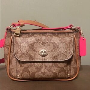 Coach Brown Coated Canvas and Pink Crossbody Bag